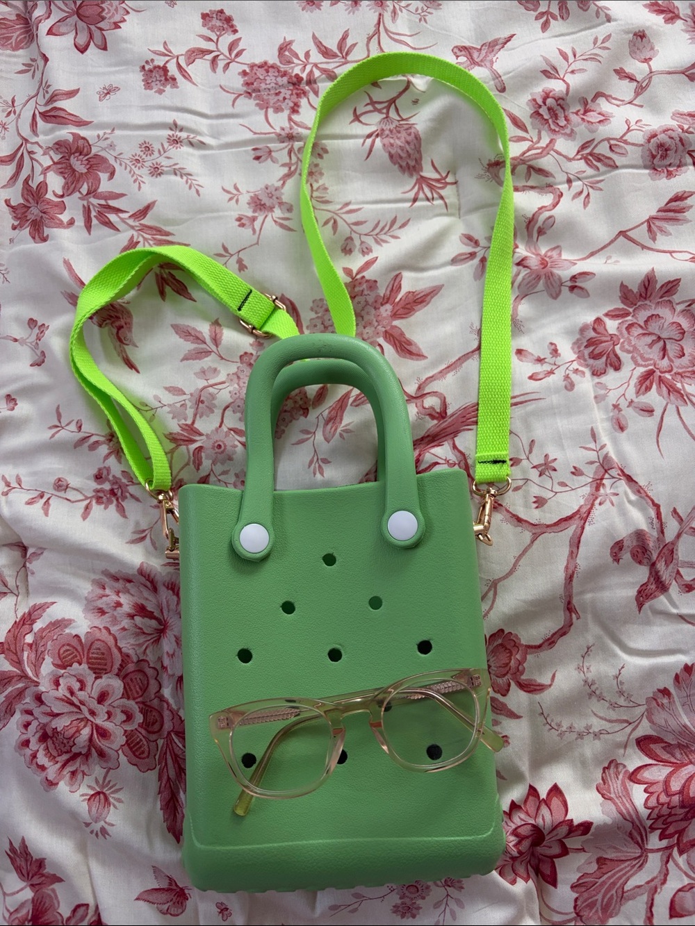 Green Small Crossbody Bag with Bright Strap